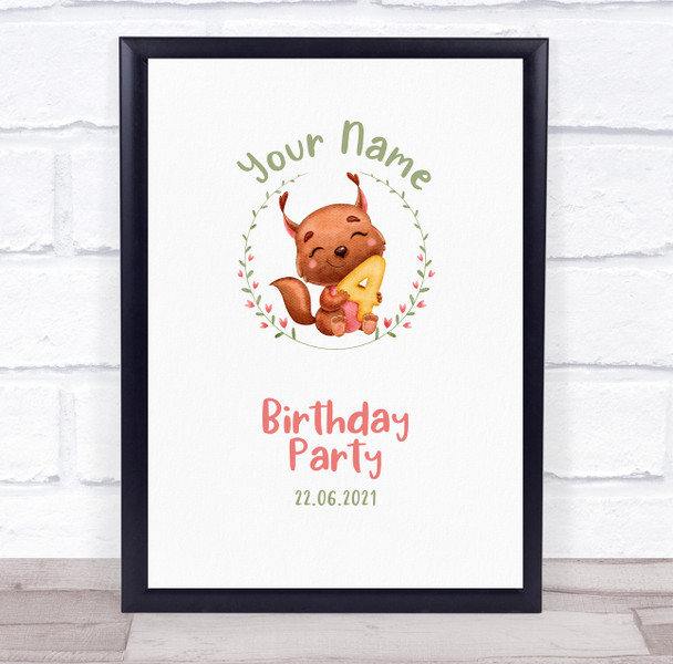 Watercolor Cute Squirrel Welcome Birthday Personalized Event Party Sign