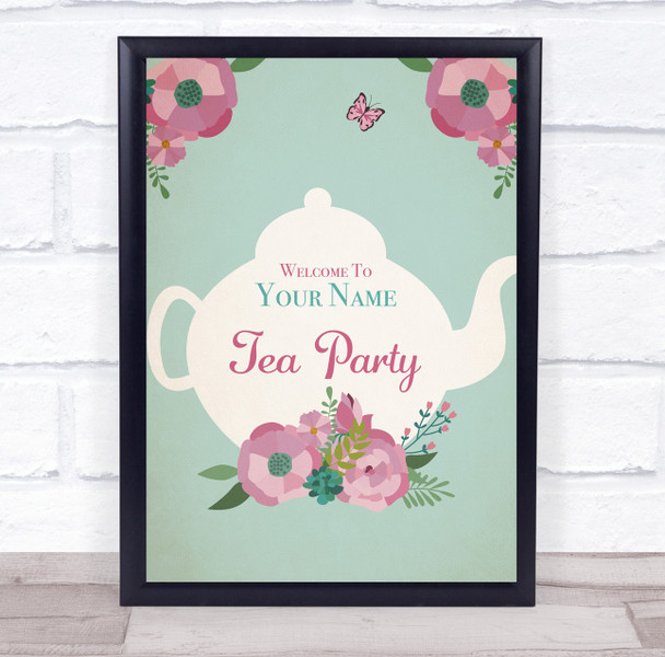 Welcome Tea Silhouette Tea Pot Pink Floral Personalized Event Party Sign