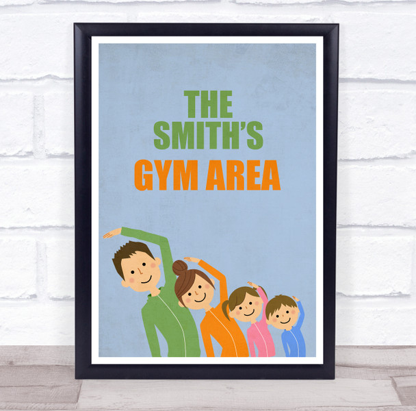 Cartoon Family Stretch Work Out Gym Area Room Personalized Wall Art Sign
