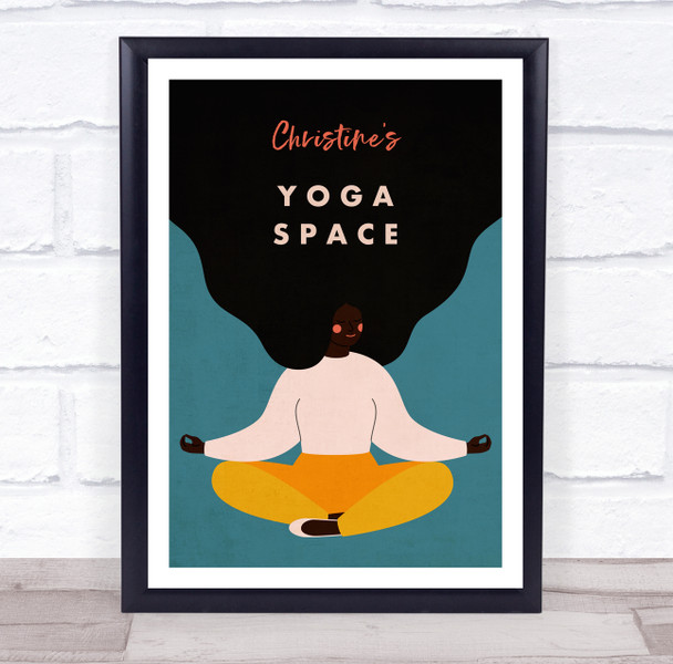 Dark Skinned Woman Meditation Yoga Gym Space Room Personalized Wall Art Sign