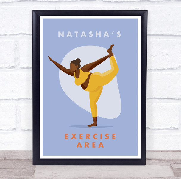 Woman In Yoga Gym Pose Yellow Exercise Area Room Personalized Wall Art Sign