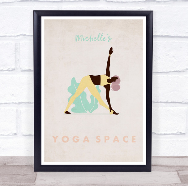 Dark Skin Lady Posing Yoga Gym Space Room Personalized Wall Art Sign