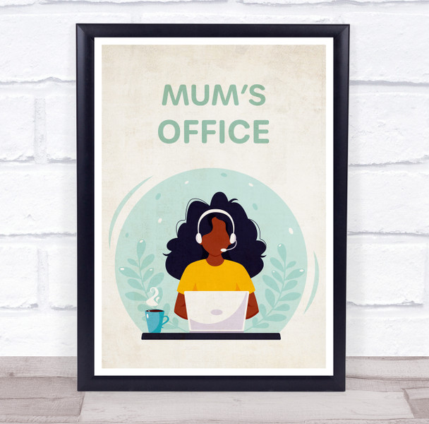Mum's Office Woman Headphones Laptop Room Personalized Wall Art Sign