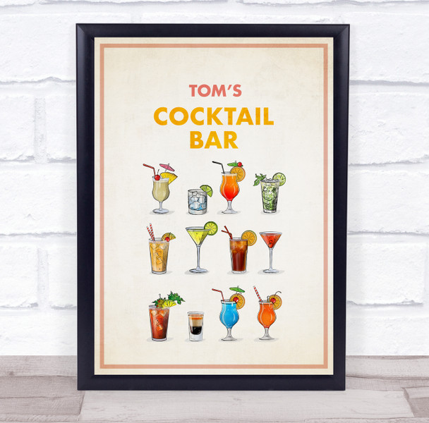 Multiple Drinks Cocktail Bar Room Personalized Wall Art Sign
