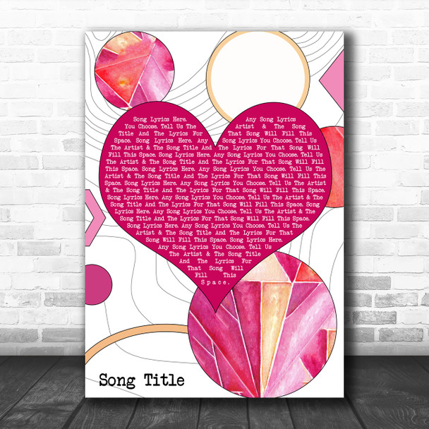 Abstract Pink Heart & Circles Any Song Lyric Personalized Music Wall Art Print