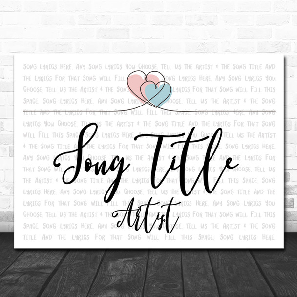 Entwined Hearts Line Art Any Song Lyric Personalized Music Wall Art Print