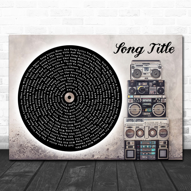 Vinyl Record & Boom Box Any Song Lyric Personalized Music Wall Art Print