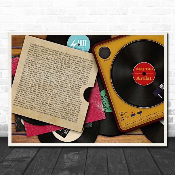 Vinyl Record Sleeve & Player Any Song Lyric Personalized Music Wall Art Print