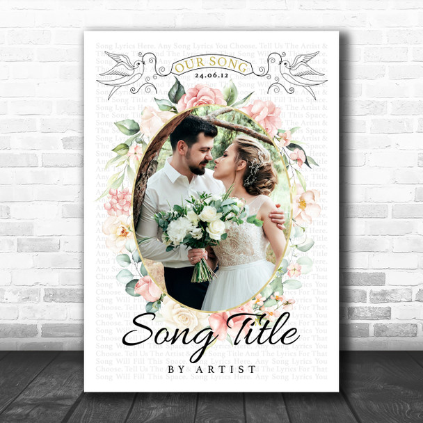 Floral Oval Photo Wedding First Dance Any Song Lyric Wall Art Print