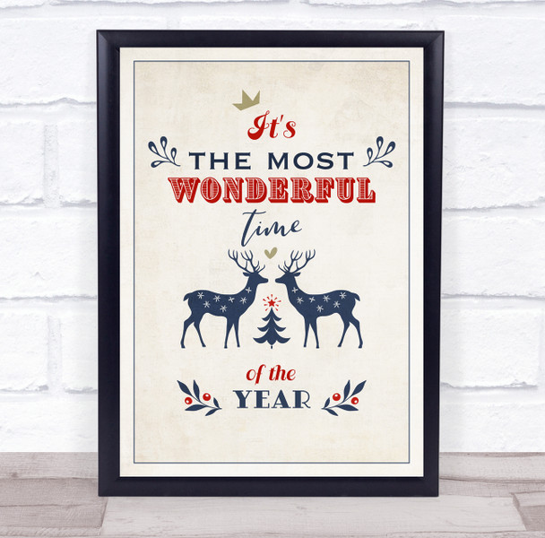 Its The Most Wonderful Time Of The Year Christmas Reindeer Wall Art Print