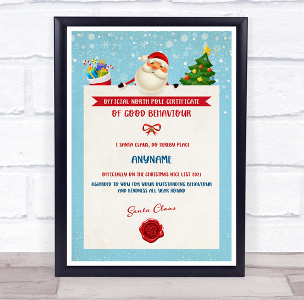 Official North Pole of Good Behaviour Teal Christmas Personalized Certificate