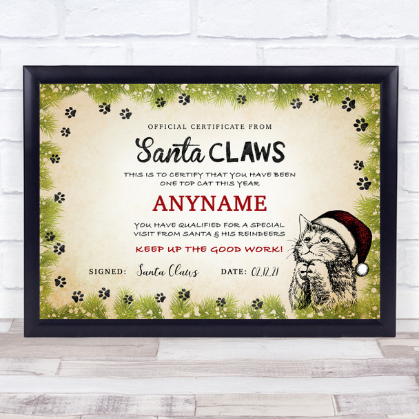 Christmas Vintage Style From Santa Claws Personalized Certificate Award Print