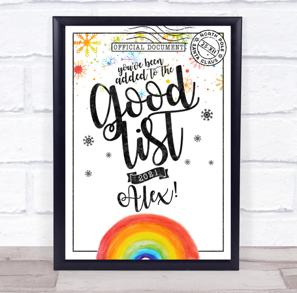 Christmas Good List Rainbow Official From Santa Personalized Certificate