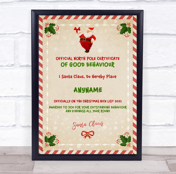 Official Good Behaviour Red Green Christmas Personalized Certificate