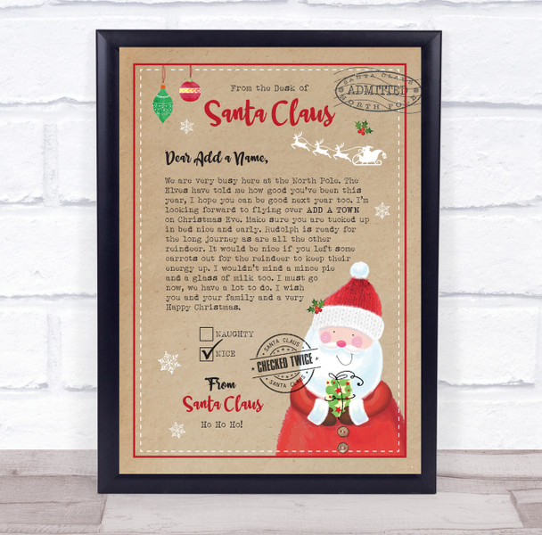 Christmas Nice List from Santa Kraft Brown Letter Certificate Award Print