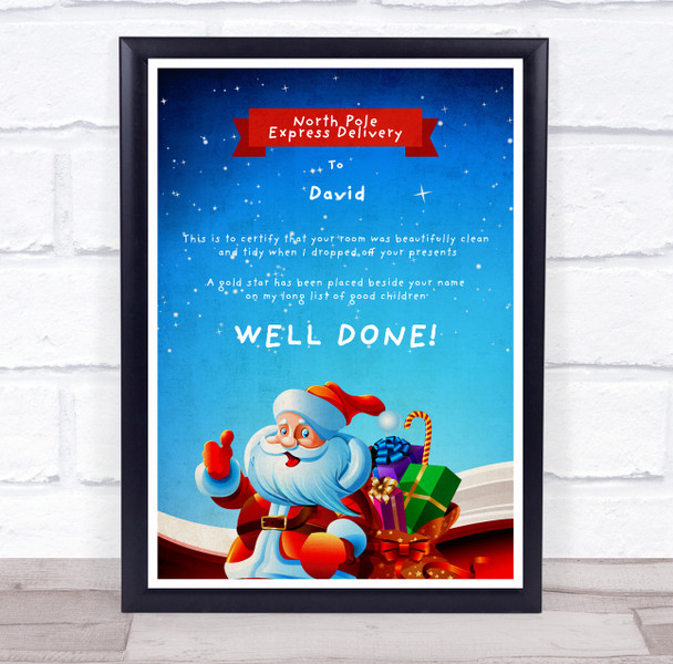 North Pole Express Delivery Tidy Room Blue Christmas Letter Certificate