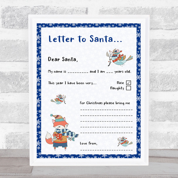 Santa Fill In The Blanks Blue Christmas Letter Certificate Award Print
