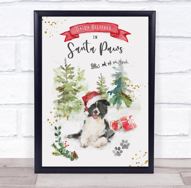 Personalized Believe Santa Paws Collie Dog Christmas Event Sign Print