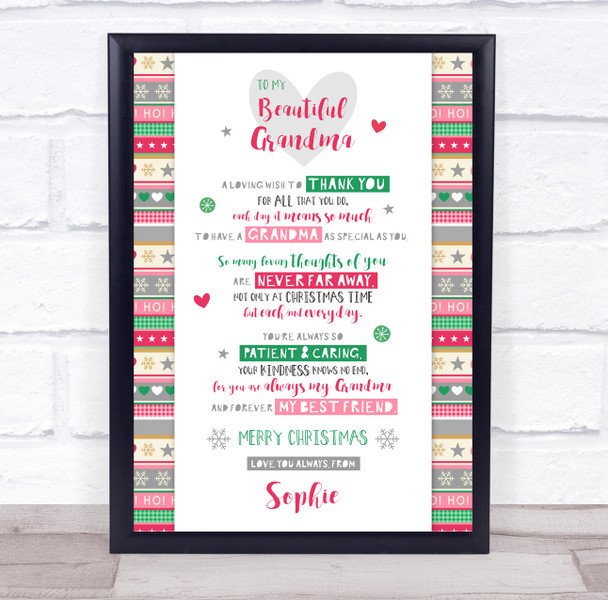 Personalized Christmas Poem Grandma Wrapping Paper Event Sign Print