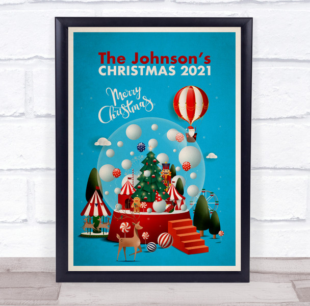 Personalized Family Name Christmas Blue Snow Globe Event Sign Print Personalized Family Name Christmas Blue Snow Globe Event Sign Print