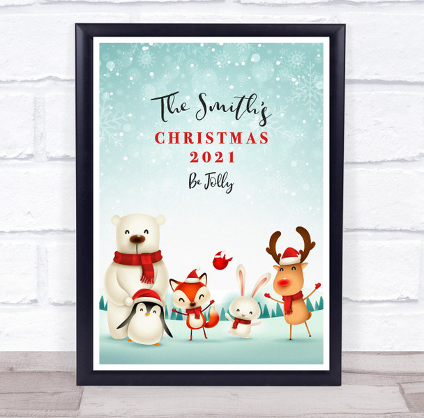 Personalized Family Name Teal and White Christmas Event Sign Print