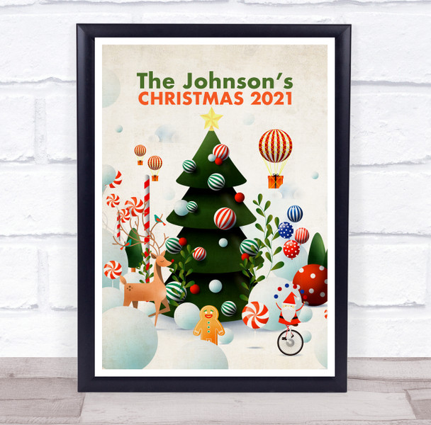 Personalized Family Name Christmas Tree Event Sign Wall Art Print