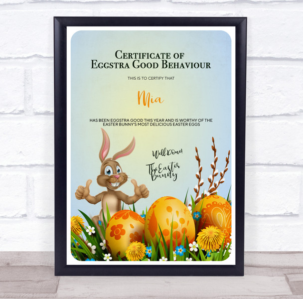 Easter Bunny Thumbs Up of Eggstra Good Behaviour Personalized Certificate Award
