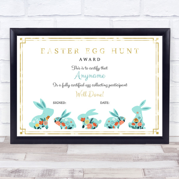 Vintage Easter Bunnies Gold Detail For Egg Collector Personalized Certificate