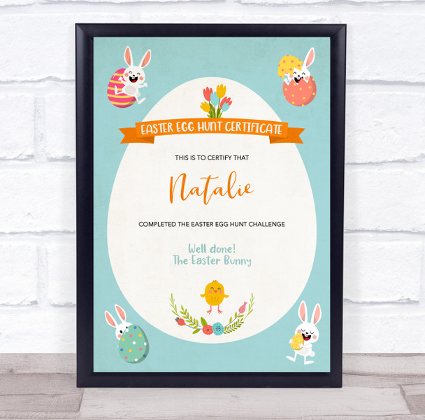 Easter Egg Hunt Bunnies In Corners Personalized Certificate Award Print