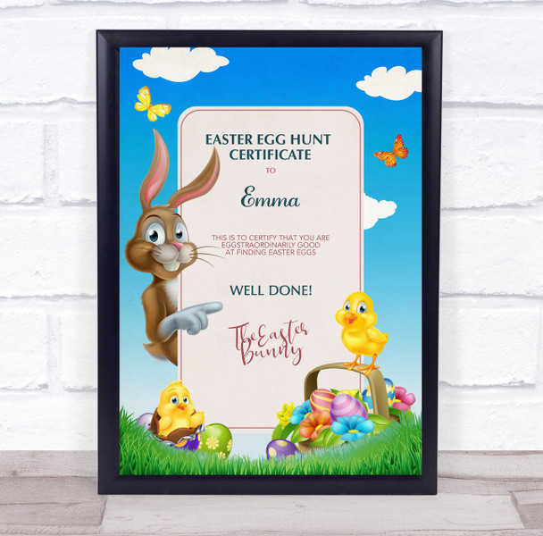 Easter Egg Hunt Sky Brown Bunny Personalized Certificate Award Print