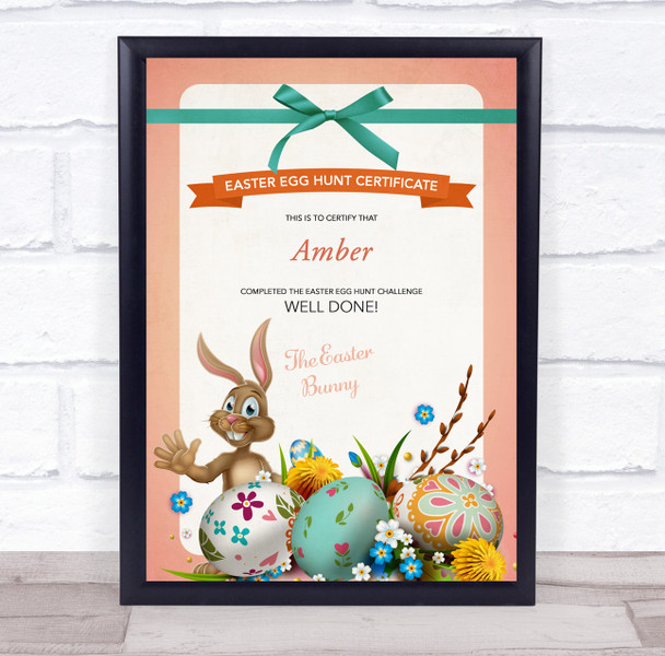 Easter Egg Hunt Peach Border Personalized Certificate Award Print