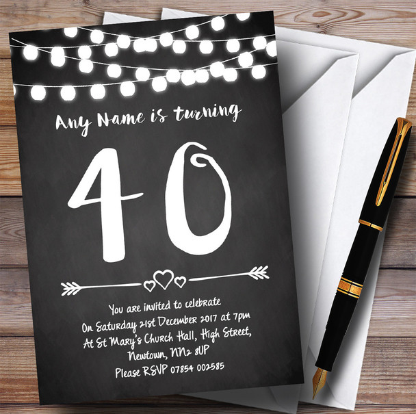 Chalk Style Lights 40th Personalized Birthday Party Invitations