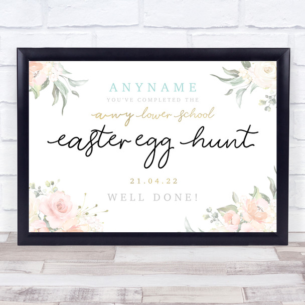 Personalized Name Place Easter Egg Hunt Certificate Gold & Rose Event Sign Print
