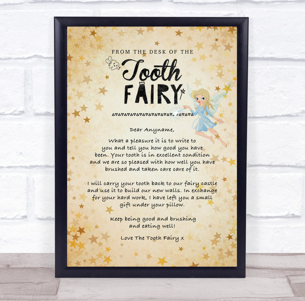 Vintage Style The Tooth Fairy Letter Certificate Award Print