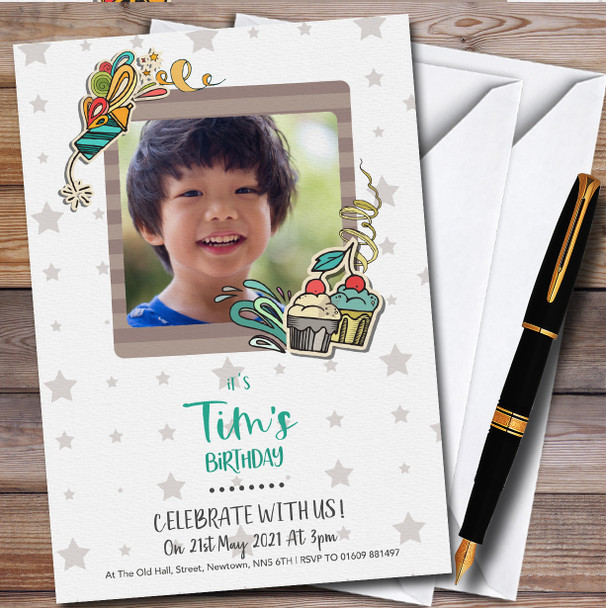 Presents And Stars Photo personalized Children's Kids Birthday Party Invitations