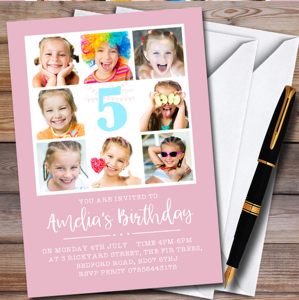 8 Photo & Any Age Pink personalized Children's Kids Birthday Party Invitations