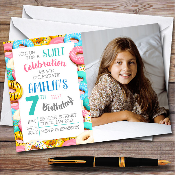 Doughnut Sweet Donut Photo personalized Children's Birthday Party Invitations