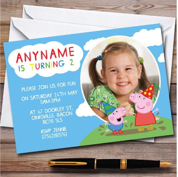 Photo Peppa Pig personalized Children's Kids Birthday Party Invitations