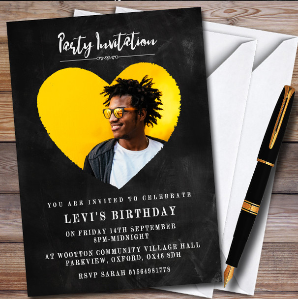 Heart Photo Grunge Black personalized Birthday Party Invitations