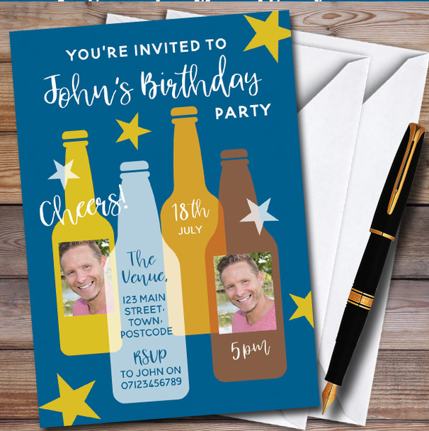 Beer Bottles Photos personalized Birthday Party Invitations