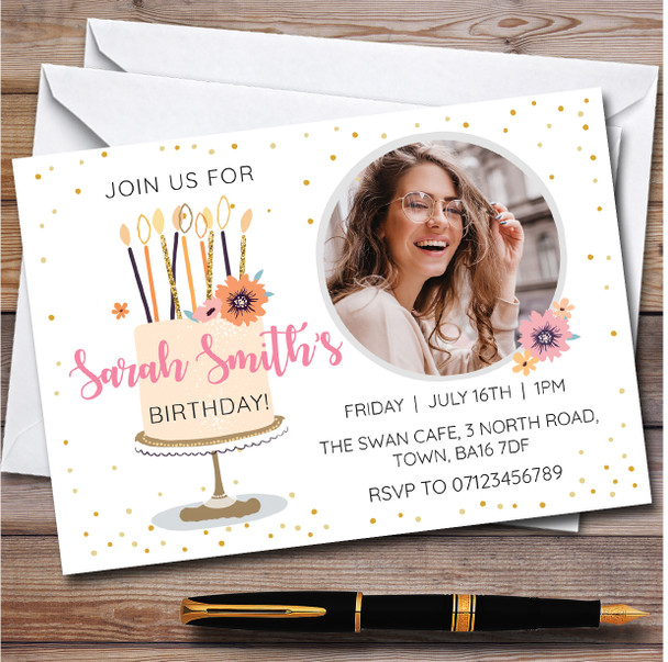 Cake Candles Photo personalized Birthday Party Invitations