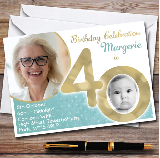 Photo 40 Young & Older Vintage Teal 40Th personalized Birthday Party Invitations