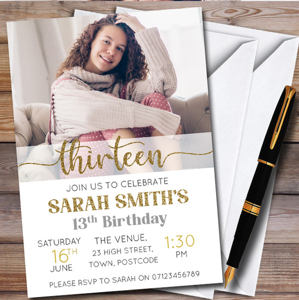 Minimal Photo 13th Thirteen personalized Birthday Party Invitations