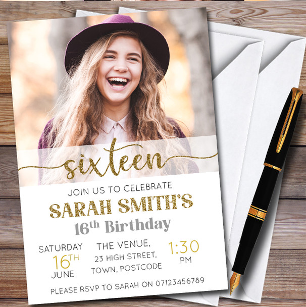 Minimal Photo 16Th Sixteen personalized Birthday Party Invitations