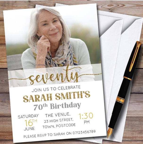 Minimal Photo 70Th Seventy personalized Birthday Party Invitations