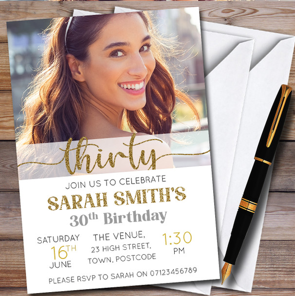 Minimal Photo 30Th Thirty personalized Birthday Party Invitations