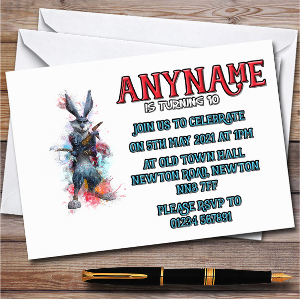 Bunnymund Rise Of The Guardians Watercolor Splatter Children's Party Invitations