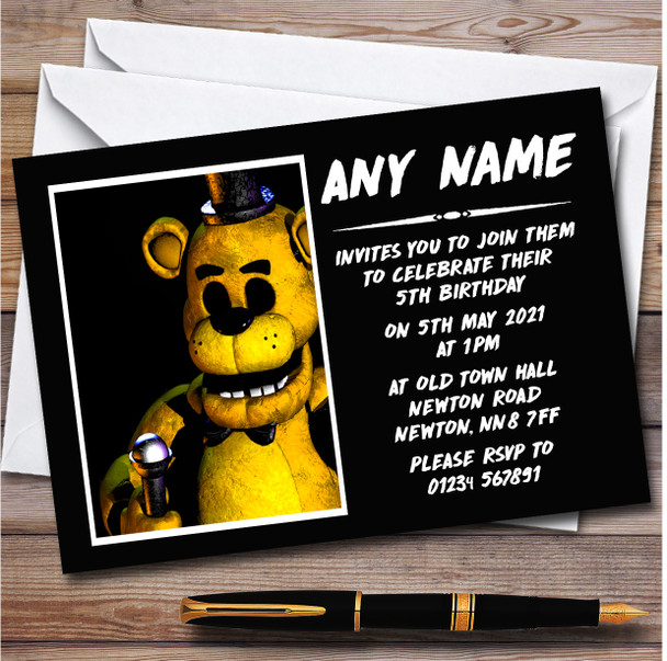 Fnaf Five Nights At Freddy's Golden Freddy Children's Birthday Party Invitations