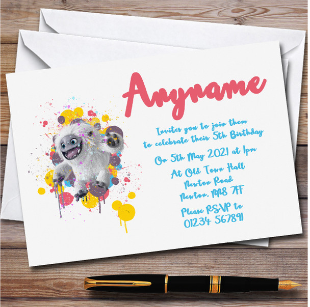 Abominable Yeti Splatter Drip personalized Children's Birthday Party Invitations