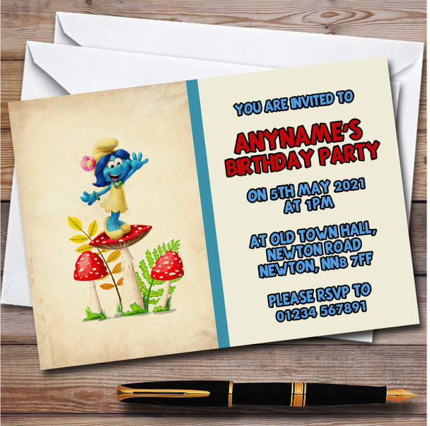 Vintage The Smurfs Smurf Lily personalized Children's Birthday Party Invitations